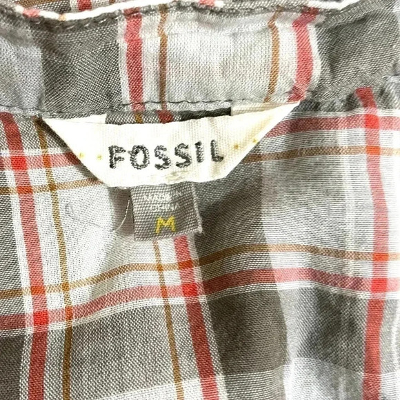 Fossil Tan Plaid Semi-Sheer Shirt Top Size Medium - Picture 5 of 6